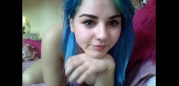  Blue Haired teen with perfect teens masturbates for webcam